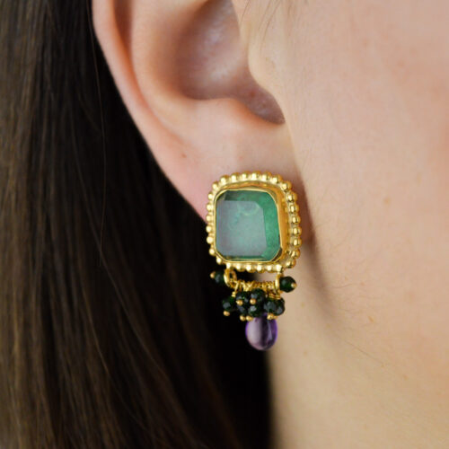 Aventurine Stud Earrings Tiny Gemstone Stud Earrings Amethyst Beaded Gemstone Earrings Silver Dainty Tiny Charm Earrings Gift For Her 3