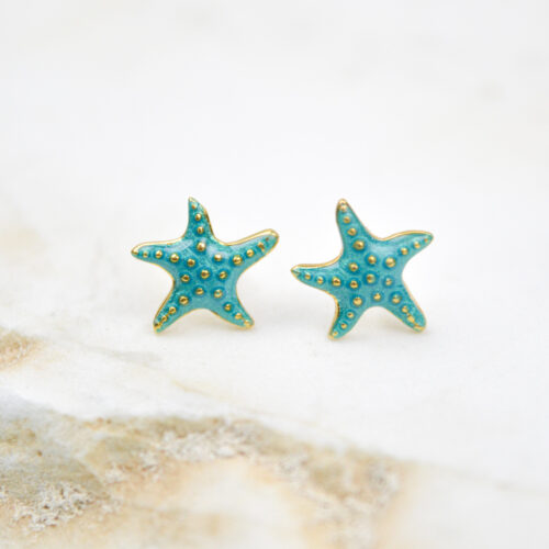 Blue Enamel Starfish Stud Earrings Tiny Minimalist Earrings Small Dainty Earrings Art Deco Stud Earrings Gift For Her Artisan Earrings 6 2