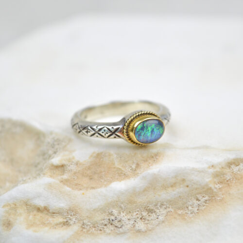 Blue Opal Ring Small Gemstone Ring Tiny Stone Ring Birthstone Ring Rings For Women Gift For Her Minimalist Ring 22K Gold Silver Ring 3