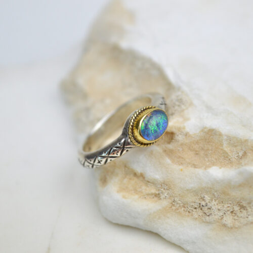 Blue Opal Ring Small Gemstone Ring Tiny Stone Ring Birthstone Ring Rings For Women Gift For Her Minimalist Ring 22K Gold Silver Ring 7