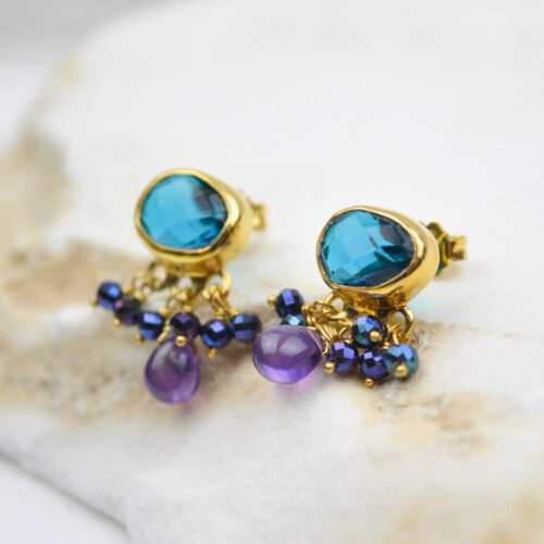 Blue Topaz Stud Earrings Tiny Gemstone Stud Earrings Amethyst Beaded Gemstone Earrings Silver Dainty Tiny Charm Earrings Gift For Her 4