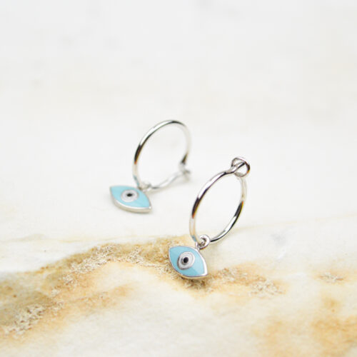 Evil Eye Charm Hoop Earrings Huggie Hoop Earrings With Eye Artisan Eye Charm Earrings Art Deco Earrings Medallion Earrings Gift For Her 1