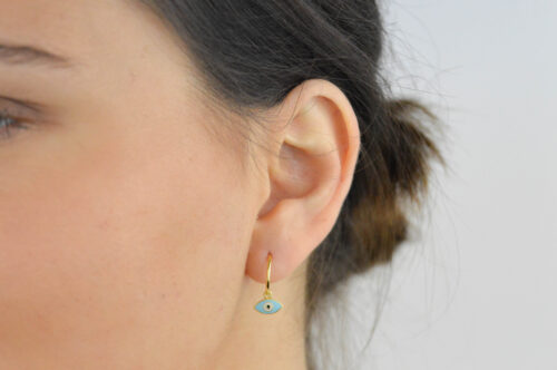 Evil Eye Charm Hoop Earrings Huggie Hoop Earrings With Eye Artisan Eye Charm Earrings Art Deco Earrings Medallion Earrings Gift For Her 3