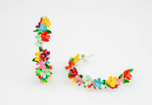 Floral Hoop Earrings Flower Hoop Earrings Open Hoop Earrings Multicolour Hoop Earrings For Woman Sterling Silver Hoops Gift For Her 4