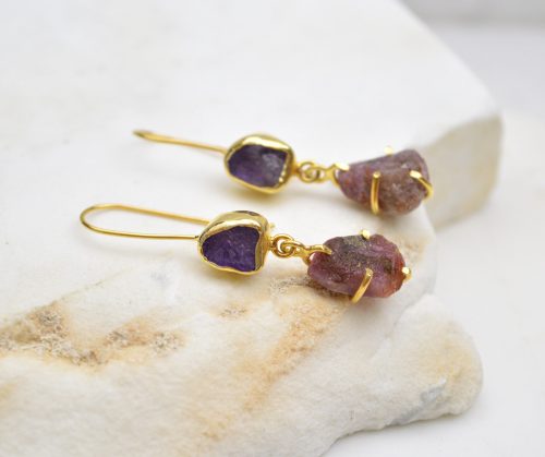 Amethyst Ruby Earrings Sterling Silver Gemstone Dangle Earrings Statement Gold Earrings Rough Gemstone Stacking Earrings Gift For Her 2 1 e1673091955149