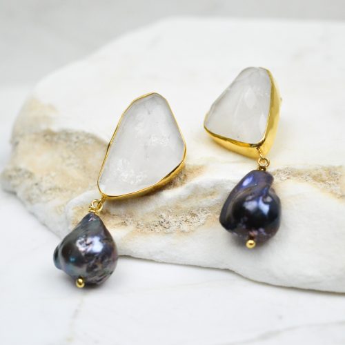 Quartz Pearl Earrings, Statement Earrings, Dangle Gemstone Earrings, Oversized Earrings, Huggie Drop Earrings, Gift For Her, Silver Earrings 3