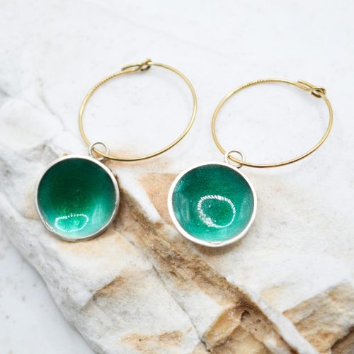 Silver Hoop Earrings, Medium Hoop Earrings, Green Enamel Hoop Earrings, Small Hoop Earrings, Minimalist Hoop Earrings, Gift For Her 4