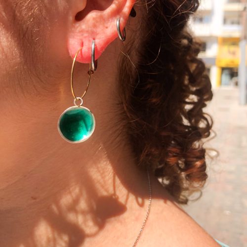 Silver Hoop Earrings, Medium Hoop Earrings, Green Enamel Hoop Earrings, Small Hoop Earrings, Minimalist Hoop Earrings, Gift For Her 8