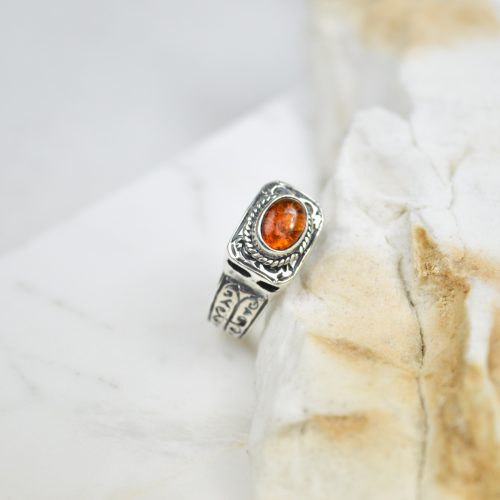 Art Deco Amber Ring, Natural Baltic Amber Ring, Edwardian Gemstone Rings, Silver Signet Ring, Small Gemstone Ring, Gift For Her 3