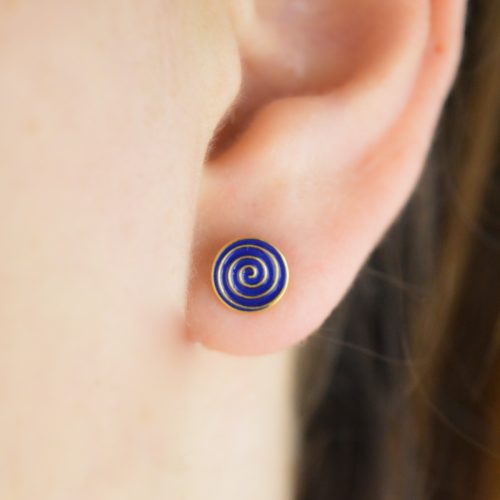 Blue Enamel Spiral Stud Earrings, Tiny Minimalist Earrings, Small Spiral Earrings, Art Deco Stud Earrings, Gift For Her, Artisan Earrings 1
