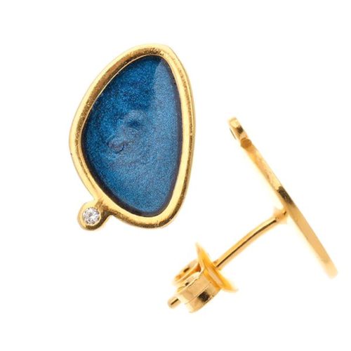 Blue Enamel Stud Earrings, Tiny Minimalist Earrings, Small Dainty Earrings, Summer jewelry, Silver Earrings, Gift For Her, Artisan Earrings 2