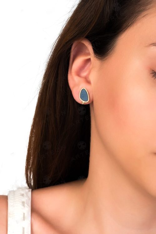 Blue Enamel Stud Earrings, Tiny Minimalist Earrings, Small Dainty Earrings, Summer jewelry, Silver Earrings, Gift For Her, Artisan Earrings