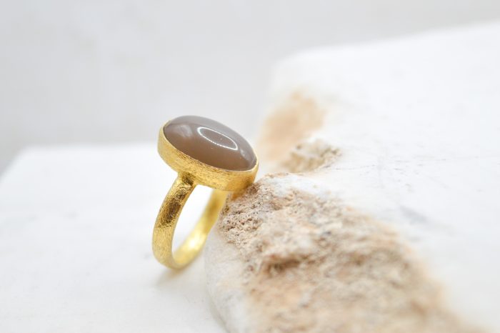 Brown Moonstone Ring, Handmade Gemstone Ring, Gold Minimalist Bezel Ring, Rings For Women, Silver Statement Ring, Gift For Her