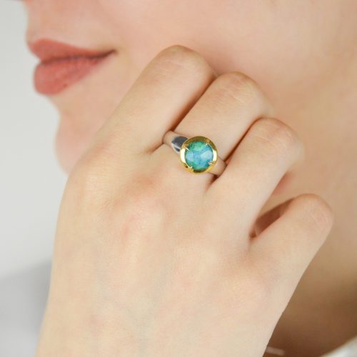 Chrysocolla Ring, Small Classy Ring, Rings For Women, Minimalist Ring, Statement Ring, Small Gemstone Ring, Gift For Her, Silver Ring