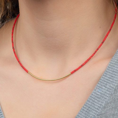 Coral Necklace, Minimalist Gold Necklace, Small Charm Pendant, Sterling Silver Necklace, Gift For Her, Layering Gold Necklace