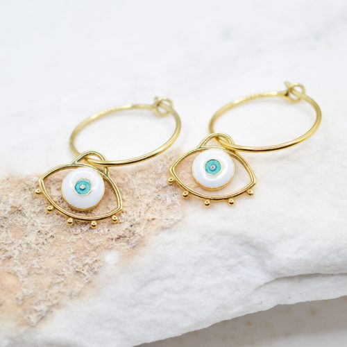 EYE HOOP EARRINGS, Minimalist Tiny Dangle Earrings, Small Hoop Charm Earrings, Small Medallion Earrings, Gift For Her, Tiny Gold Hoops 1