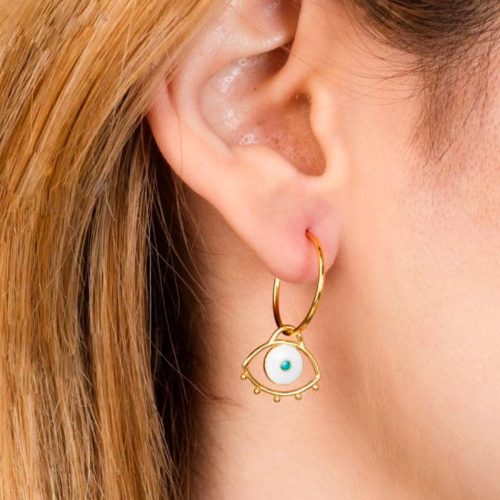 EYE HOOP EARRINGS, Minimalist Tiny Dangle Earrings, Small Hoop Charm Earrings, Small Medallion Earrings, Gift For Her, Tiny Gold Hoops