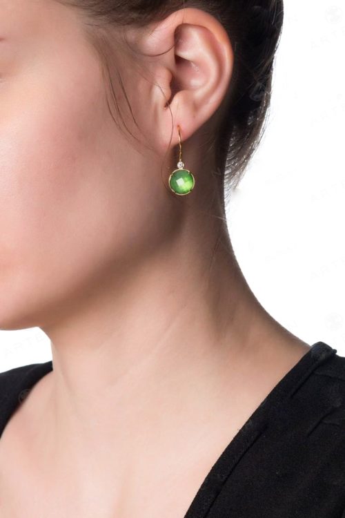 Gold Dangle Earrings, Green Crystal Earrings, Minimalist Earrings, Silver Handmade Earrings, Classy Gold Earrings, Unique Jewelry Gift