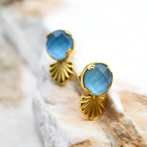 Gold Stud Earrings, Minimalist Stud Earrings, Blue Crystal Earrings, Silver Stud Earrings, Greek Handmade Stud Earrings, Gift For Her 1