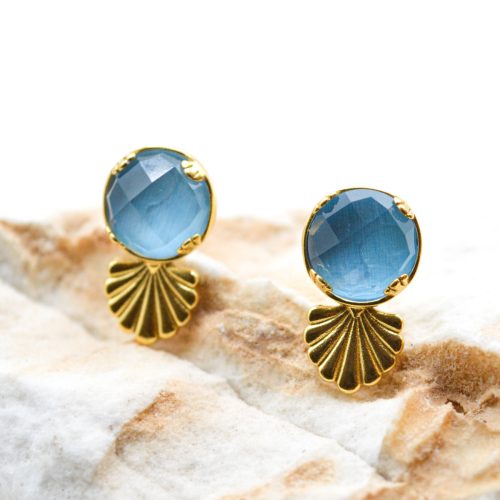 Gold Stud Earrings, Minimalist Stud Earrings, Blue Crystal Earrings, Silver Stud Earrings, Greek Handmade Stud Earrings, Gift For Her 3