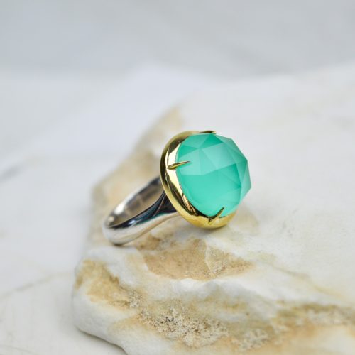 Green Chalcedony Ring, Classy Ring, Rings For Women, Oversized Ring, Statement Ring, Large Gemstone Ring, Gift For Her, Sterling Silver Ring 7