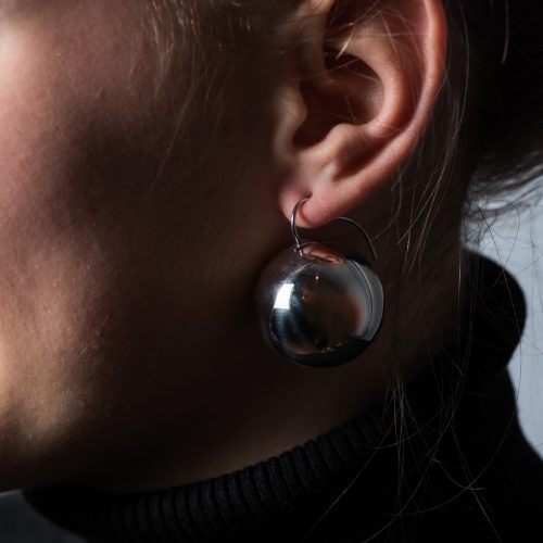 Large Sphere Earrings, Statement Chukny Earrings, Bold Silver Woman Earrings, Art Deco Dangle and Drop Earrings, Oversize Shiny Big Earrings (4) 2