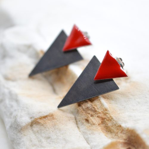 Minimalist Stud Earrings, Handmade Silver Earrings, Unique Earrings, Red Enamel Earrings, Small Stud Earrings, Classy Earrings, Gift For Her 3
