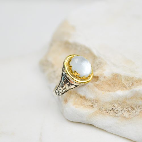 Mother Of Pearl Ring, Statement Gemstone Ring, Large Gemstone Ring, Art Deco Ring, Vintage Ring, Gift For Her, Antique Ring, Silver Ring 5