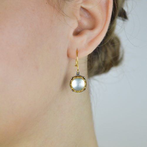 Mother of Pearl Earrings, Gemstone Dangle Earrings, Gemstone Beaded Earrings, Silver Dainty Charm Earrings, Gift For Her, Art Deco Earrings