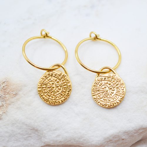PHAISTOS DISC EARRINGS, Minimalist Dangle Earrings, Dainty Gold Earrings, Sterling Silver Mini Huggie Earrings, Gift For, Greek Earrings 2