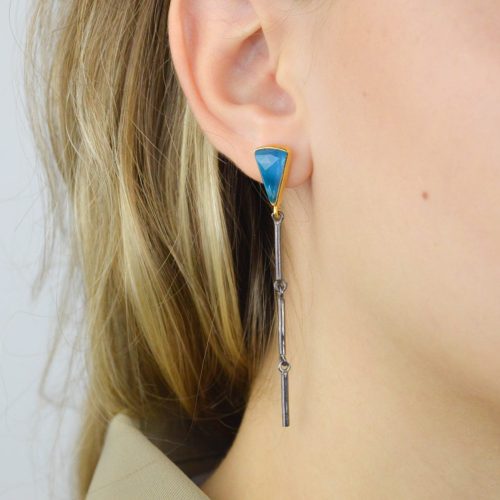 Paraiba Tourmaline Earrings, Long Gemstone Earrings, Artisan Gold Earrings, Statement Earrings, Art Deco Earrings, Long Charm Earrings (1)