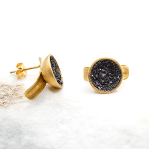 Hematite Stud Earrings, Minimalist Classy Chunky Stud Earrings, Sterling Silver Stud Earrings, Gold Small Charm Earrings, Gift For Her 6