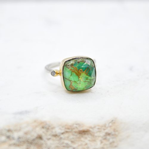 Green Copper Ring, Handmade Gemstone Ring, Gold Minimalist Bezel Ring, Rings For Women, Silver Statement Ring, Gift For Her 2