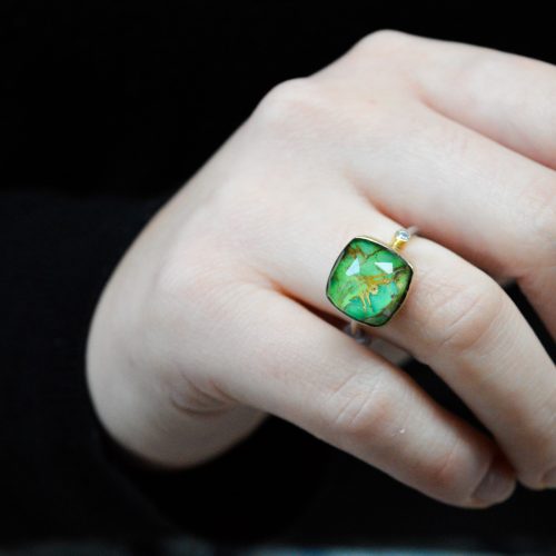 Green Copper Ring, Handmade Gemstone Ring, Gold Minimalist Bezel Ring, Rings For Women, Silver Statement Ring, Gift For Her