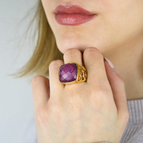 Ruby Doublet Ring, Large Gemstone Ring, Antique Ring, Statement Ring, Sterling Silver Ring, Gift For Her, Rings For Women, Mothers Day Gift 4